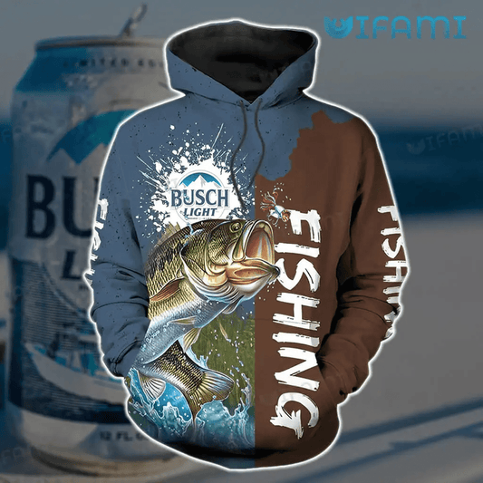 Foxnfish Busch Light Hoodie 3D Fishing Brown Navy Gift For Beer Lovers