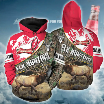 Foxnfish Budweiser Hoodie 3D ELk Hunting Beer Lovers Gift