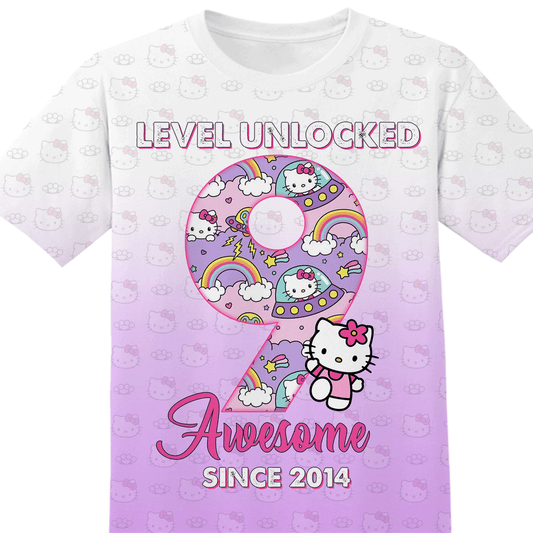 Birthday Gifts Level Unlocked Custom Age and Year Hello Kitty Tshirt Adult And Kid Tshirt