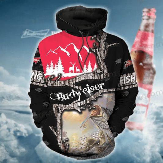 Foxnfish Budweiser Hoodie 3D Deer Hunting Gift For Beer Lovers