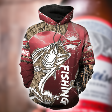 Foxnfish Budweiser Hoodie 3D Fishing Paint Splash Beer Lovers Gift