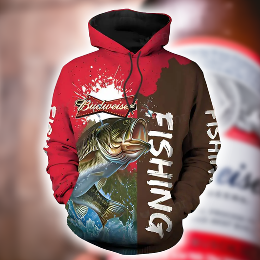 Foxnfish Fishing Budweiser Hoodie 3D Beer Lovers Gift