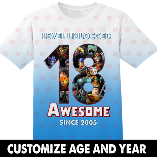 Birthday Gifts Level Unlocked Custom Age and Year Roblox Tshirt Adult And Kid Tshirt