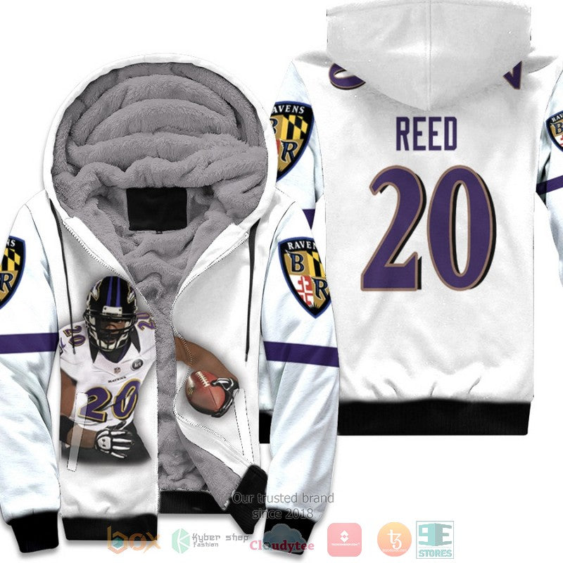 Baltimore Ravens Ed Reed 20 Nfl White Fleece Hoodie - Hot Sale 2024