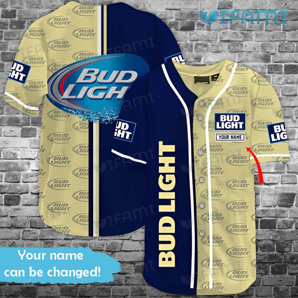 Cheerstee Bud Light Baseball Jersey Logo Pattern Custom Name Beer Lovers Gift - Personalized Gifts: Family, Sports, Occasions, Trending