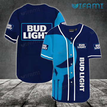 Cheerstee Bud Light Baseball Jersey Punisher Skull Beer Lovers Gift - Personalized Gifts: Family, Sports, Occasions, Trending