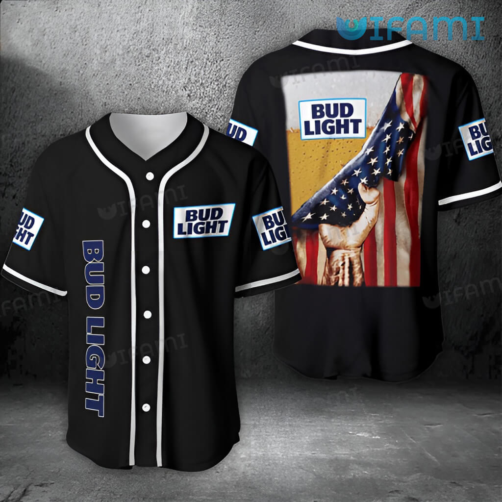 Cheerstee Bud Light Baseball Jersey USA Flag Beer Gift - Personalized Gifts: Family, Sports, Occasions, Trending