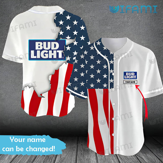 Cheerstee Bud Light Baseball Jersey USA Flag Custom Name Beer Lovers Gift - Personalized Gifts: Family, Sports, Occasions, Trending