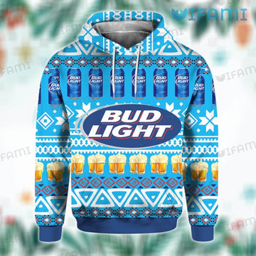 Bud Light Hoodie 3D Beer Glasses Snowflakes Pattern Christmas Gift - Personalized Gifts: Family, Sports, Occasions, Trending