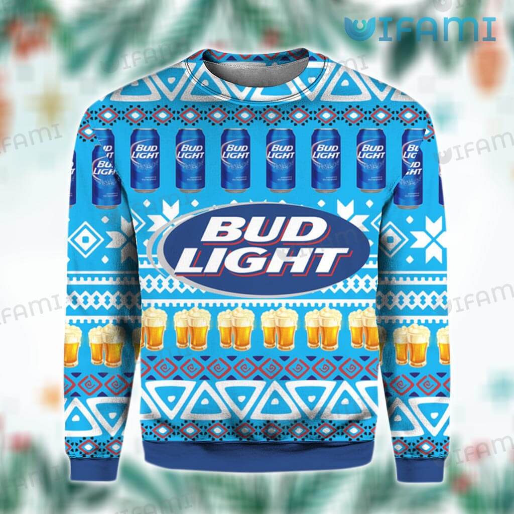 Bud Light Hoodie 3D Beer Glasses Snowflakes Pattern Christmas Gift - Personalized Gifts: Family, Sports, Occasions, Trending