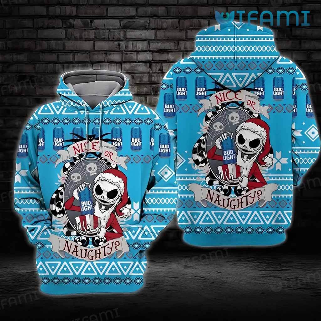 Bud Light Hoodie 3D Jack Skellington Santa Beer Lovers Gift - Personalized Gifts: Family, Sports, Occasions, Trending