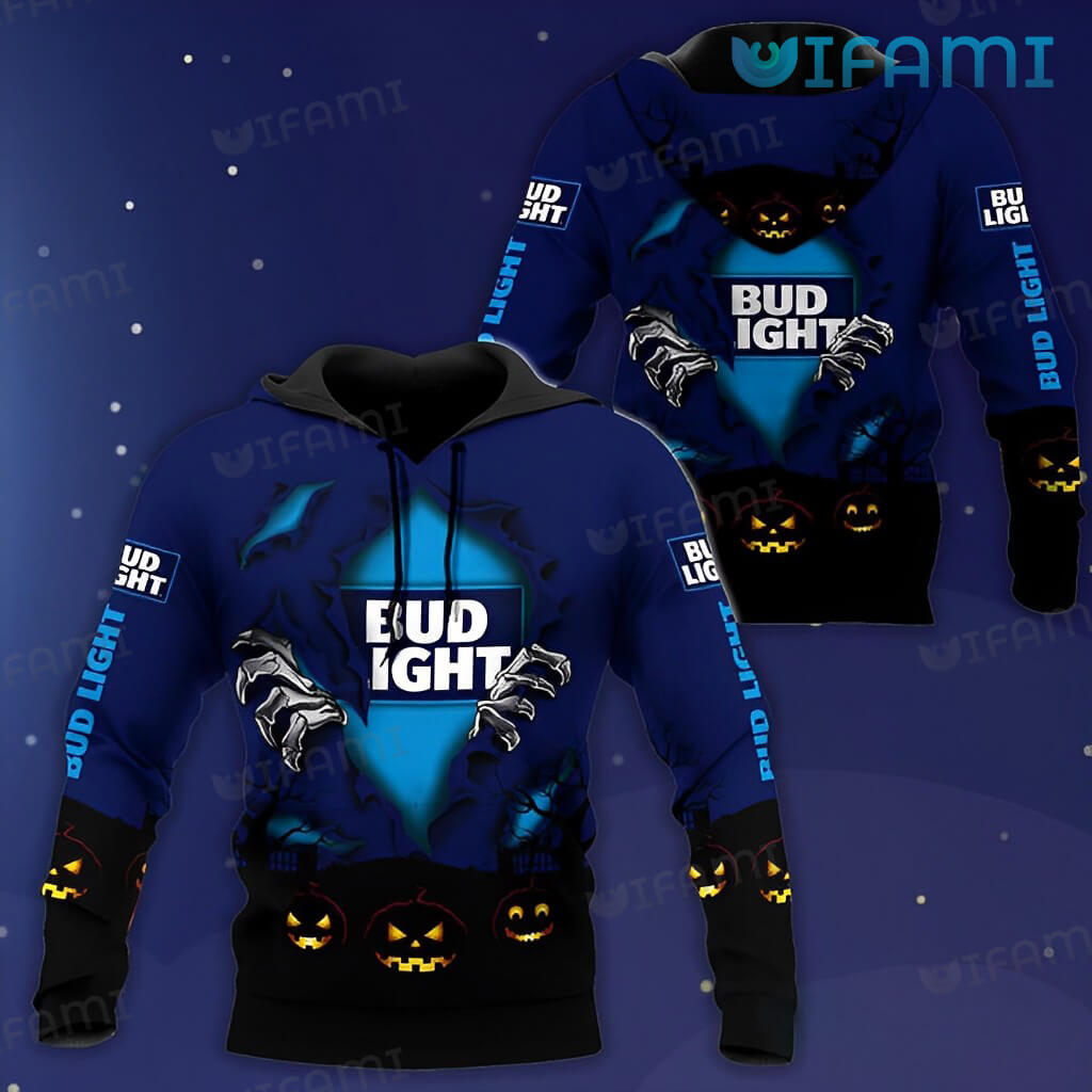 Bud Light Hoodie 3D Pumpkin Scary Night Beer Lovers Gift - Personalized Gifts: Family, Sports, Occasions, Trending