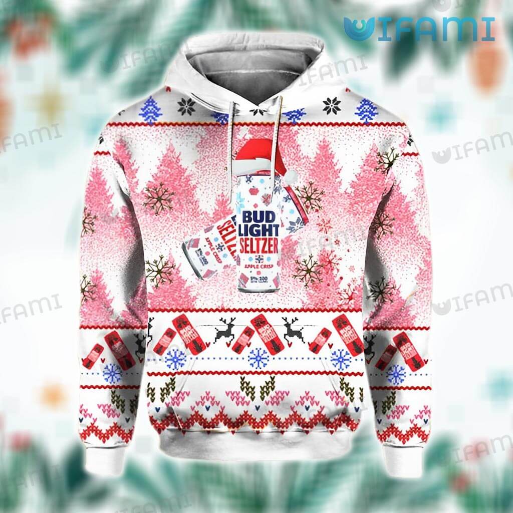 Bud Light Seltzer Hoodie 3D Santa Hat Gift For Beer Lovers - Personalized Gifts: Family, Sports, Occasions, Trending