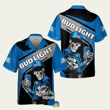 Bud Light Beer Skeleton Hawaiian Shirt