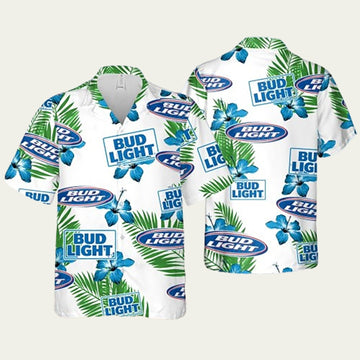 Bud Light Hawaiian Hibiscus Flower Pattern Tropical Beach Shirt Hawaiian Shirt