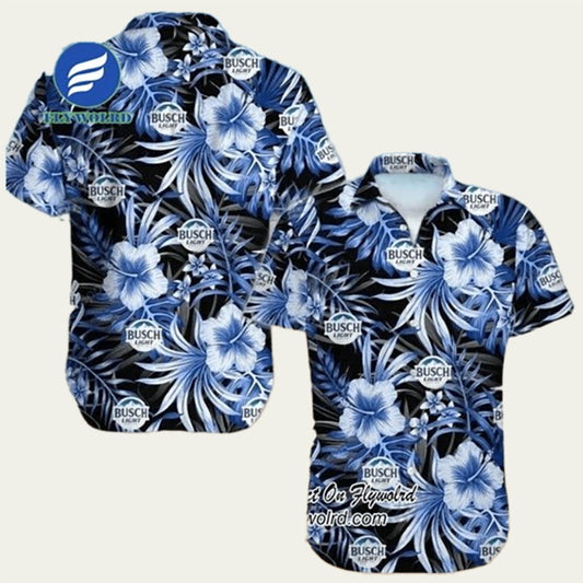 Bud Light Hibiscus Flowers Button Hawaiian Shirt