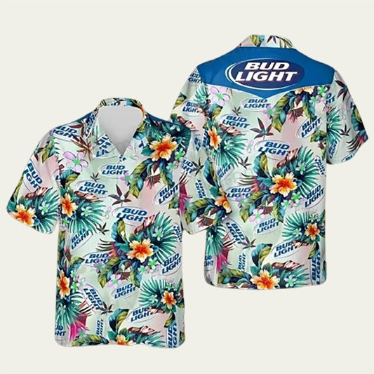 Bud Light Hibiscus Pattern Beer Hawaiian Shirt