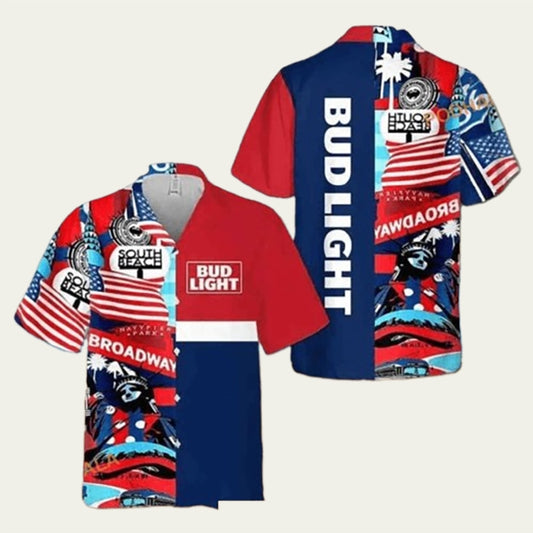 Bud Light July 4th Independence Day Broadway South Hawaiian Shirt