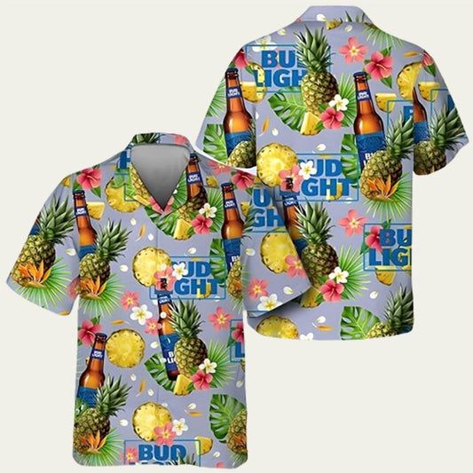 Bud Light Tropical Flower Pineapple Beach Vacation Hawaiian Shirt