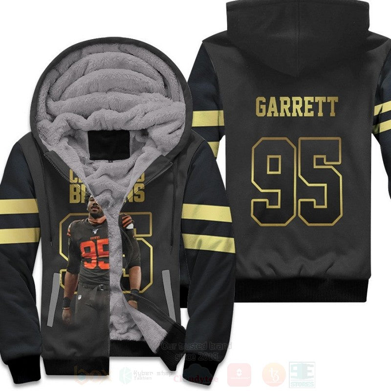 Cleveland Browns Myles Garrett 95 Nfl Black Golden 3D Fleece Hoodie - Hot Sale 2024