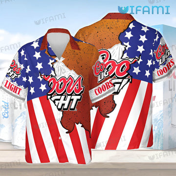 Coors Light Hawaiian Shirt Cracked USA Flag Beer Lovers Gift - Personalized Gifts: Family, Sports, Occasions, Trending