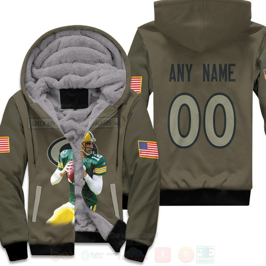 Green Bay Packers Aaron Rodgers 12 Nfl Olive Personalized 3D Fleece Hoodie - Hot Sale 2024