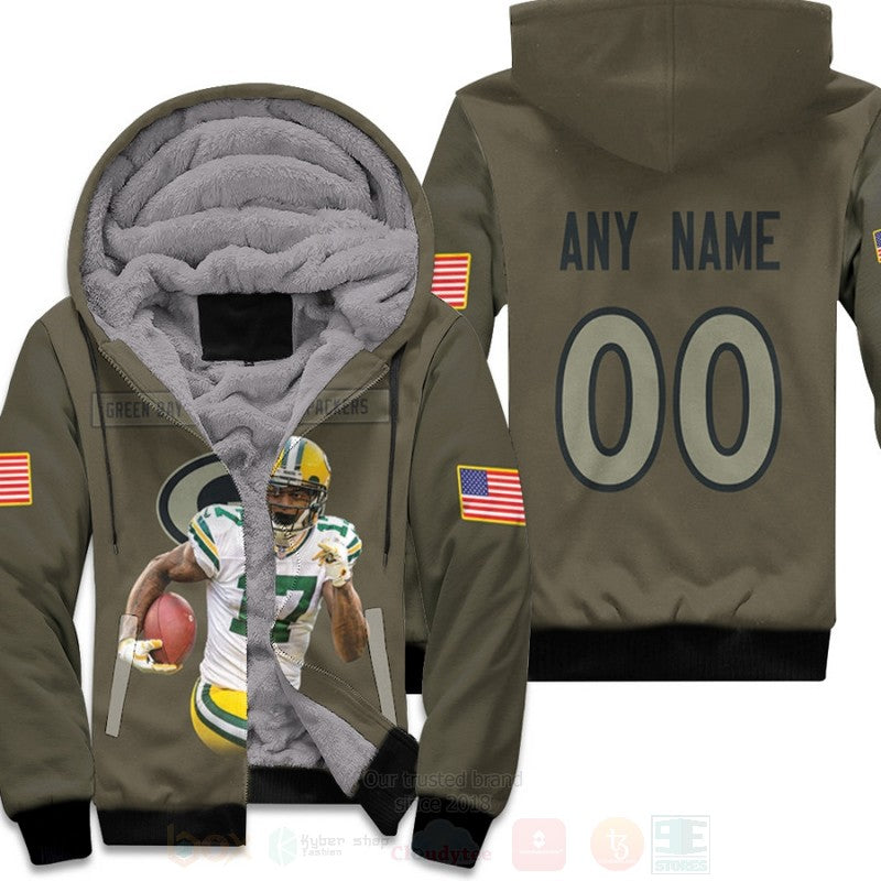 Green Bay Packers Davante Adams 17 Nfl Olive Personalized 3D Fleece Hoodie - Hot Sale 2024