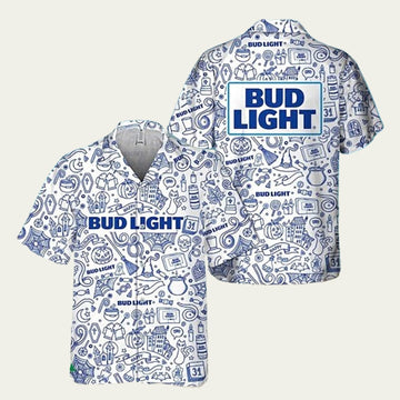 Halloween Doodle Art Bud Light Hawaiian Shirt