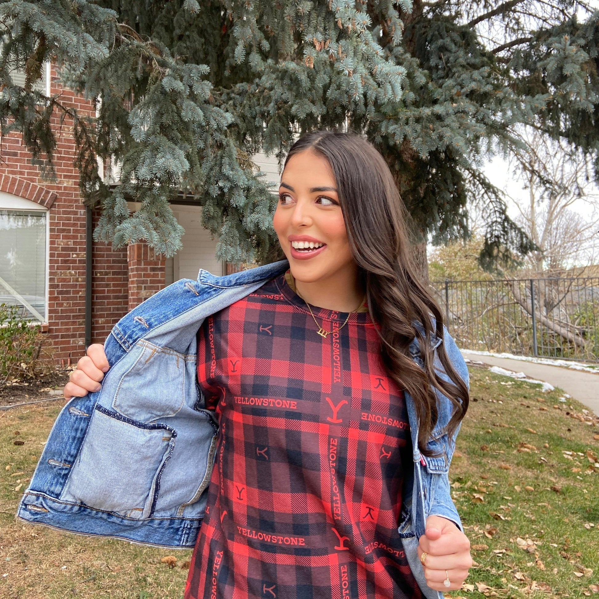 Yellowstone Plaid Pattern Crewneck Sweater