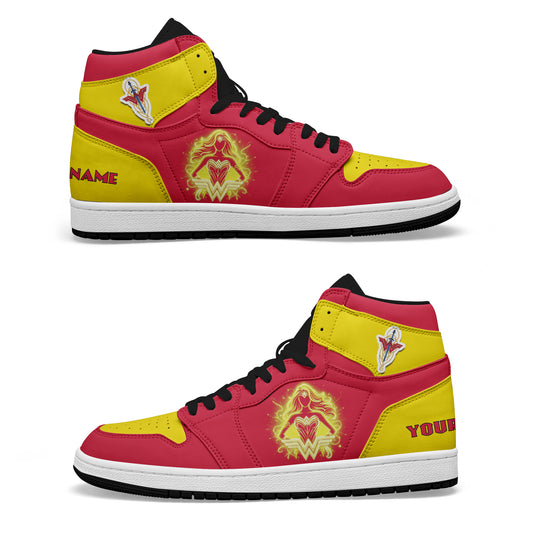 Custom Name DC Wonder Woman Neon Logo Air Jordan 1 High Top Shoes