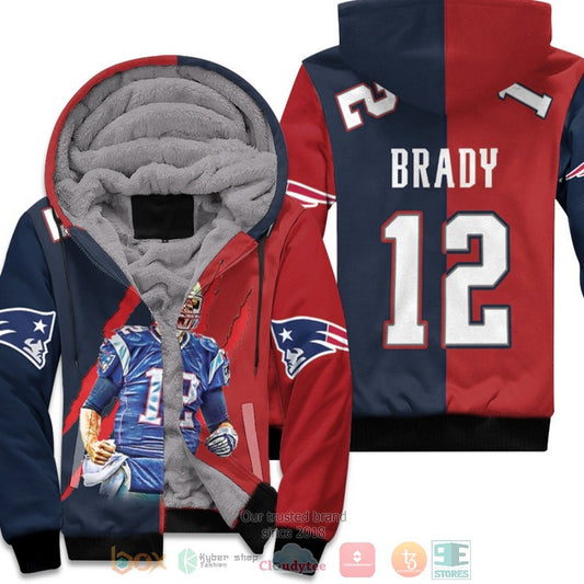 New England Patriots Tom Brady 12 Nfl Navy Red Fleece Hoodie - Hot Sale 2024