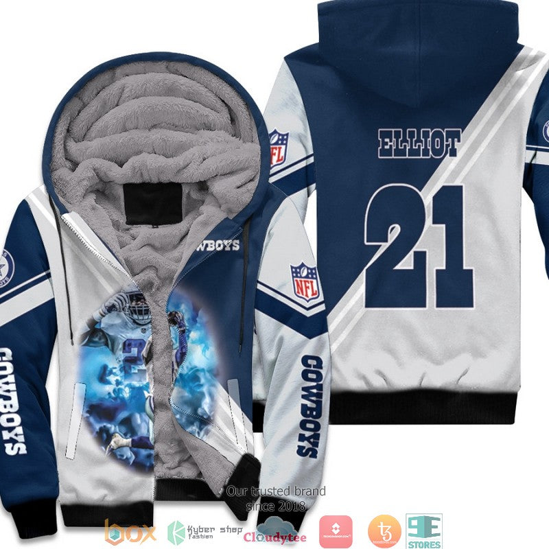 Nfl Dallas Cowboys Ezekiel Elliot 21 Team Grey 3D Fleece Hoodie - Hot Sale 2024