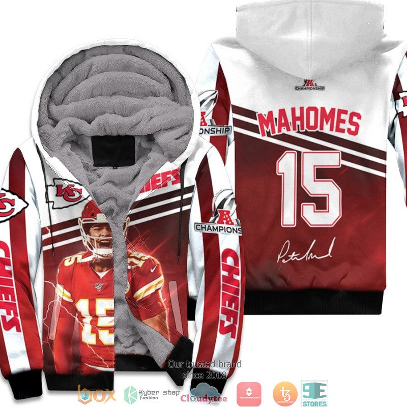 Nfl Kansas City Chiefs Patrick Mahomes 15 Afc Championship 2022 Red 3D Fleece Hoodie - Hot Sale 2024