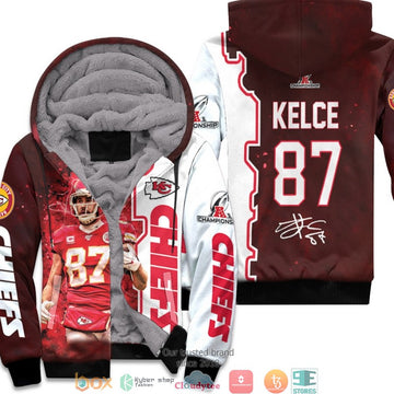 Nfl Kansas City Chiefs Travis Kelce 87 Team Afc Championship 2022 Red 3D Fleece Hoodie - Hot Sale 2024