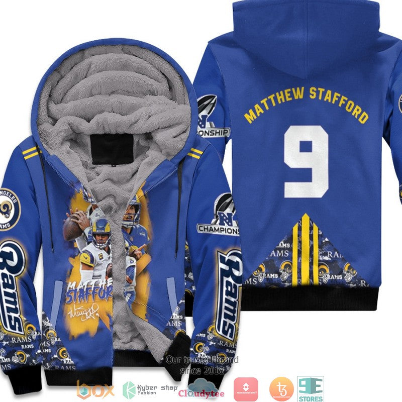 Nfl Los Angeles Rams Matthew Stafford 9 Nfc Championship 2022 Blue 3D Fleece Hoodie - Hot Sale 2024