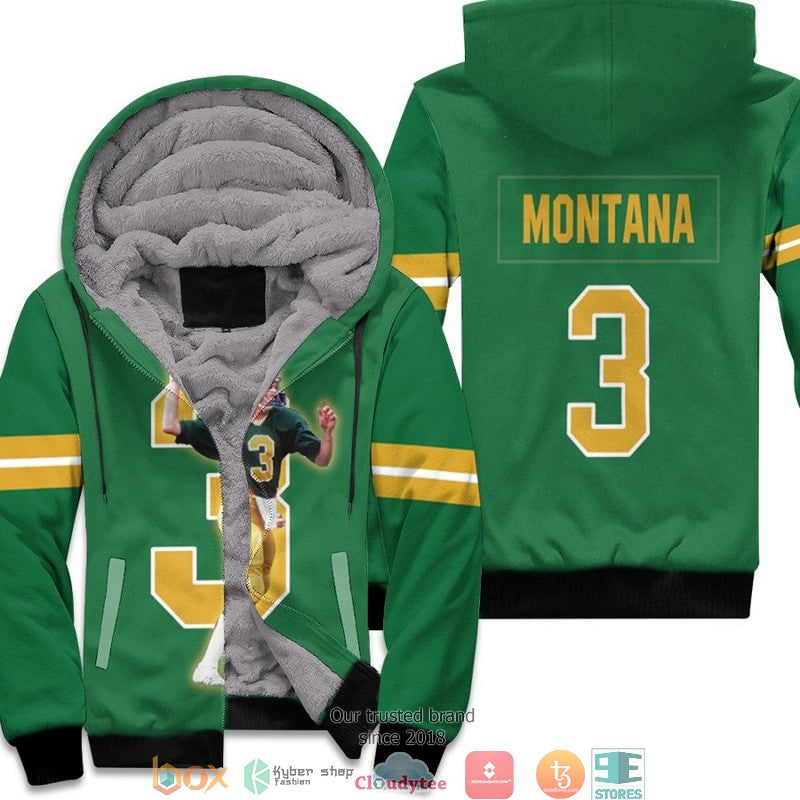 Nfl Notre Dame Joe Montana 3 Team Fighting Irish Green 3D Fleece Hoodie - Hot Sale 2024