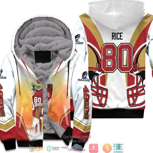 Nfl San Francisco 49Ers Jerry Rice 80 Nfc Championship 2022 White 3D Fleece Hoodie - Hot Sale 2024