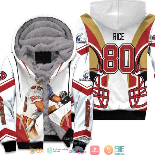 Nfl San Francisco 49Ers Jerry Rice 80 Team Nfc Championship 2022 White 3D Fleece Hoodie - Hot Sale 2024