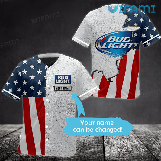 Cheerstee Personalized Bud Light Baseball Jersey USA Flag Gift For Beer Lovers - Personalized Gifts: Family, Sports, Occasions, Trending