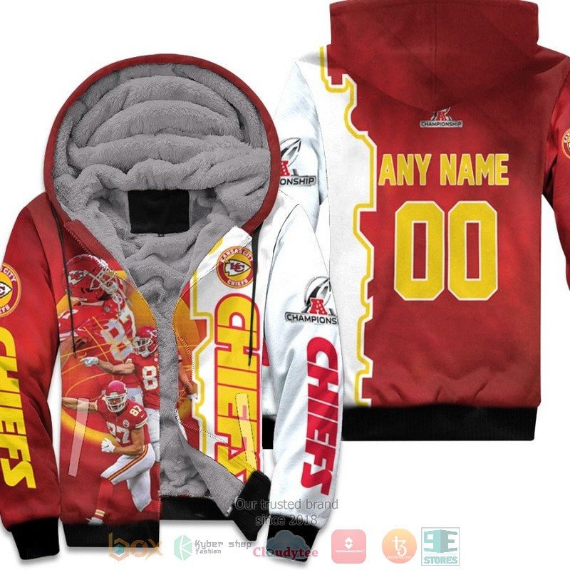 Personalized Nfl Kansas City Chiefs Travis Kelce Afc Championship 2022 Red Custom Fleece Hoodie - Hot Sale 2024