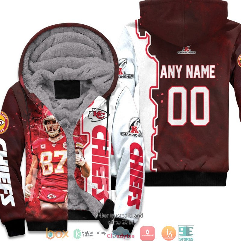 Personalized Nfl Kansas City Chiefs Travis Kelce Team Afc Championship 2022 Red 3D Fleece Hoodie - Hot Sale 2024