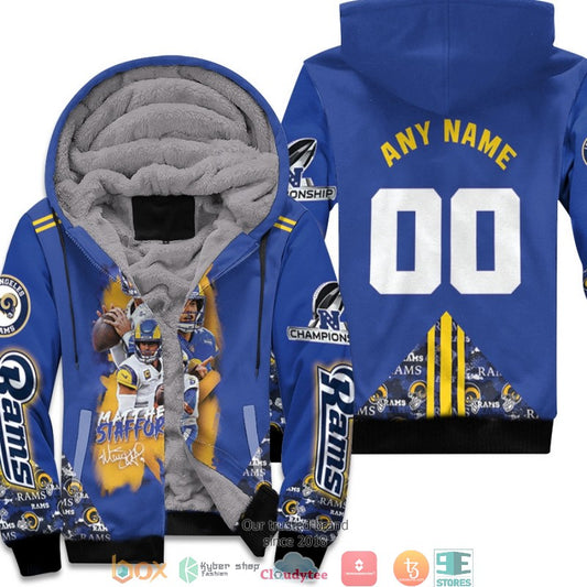 Personalized Nfl Los Angeles Rams Matthew Stafford Nfc Championship 2022 Blue 3D Fleece Hoodie - Hot Sale 2024