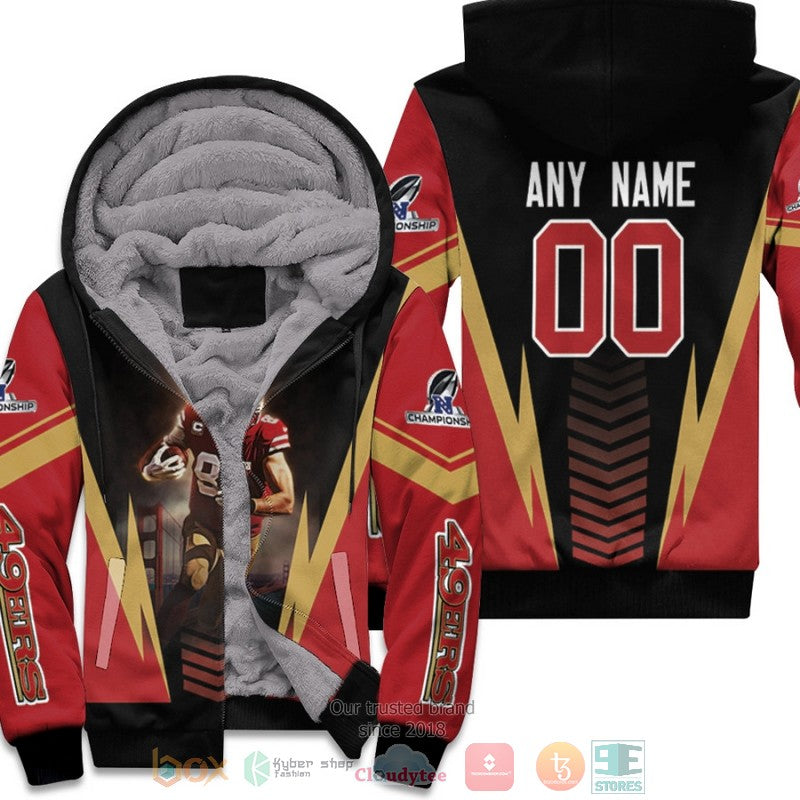 Personalized Nfl San Francisco 49Ers George Kittle Nfc Championship 2022 Black Custom Fleece Hoodie - Hot Sale 2024