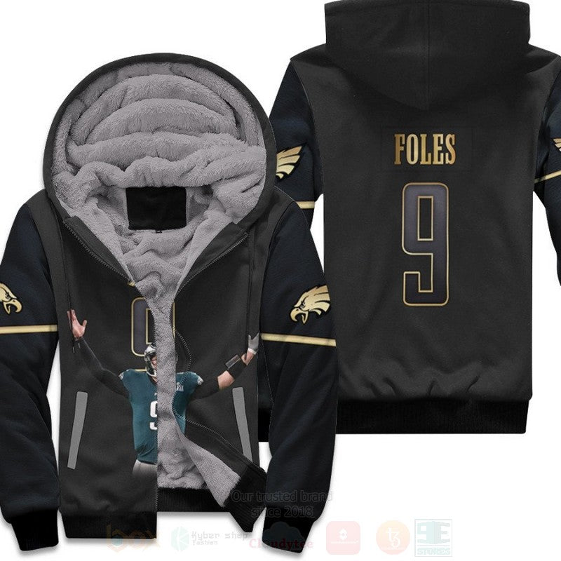 Philadelphia Eagles Nick Foles 9 Nfl Black Golden 3D Fleece Hoodie - Hot Sale 2024