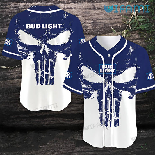 Cheerstee Punisher Skull Bud Light Baseball Jersey Beer Lovers Gift - Personalized Gifts: Family, Sports, Occasions, Trending