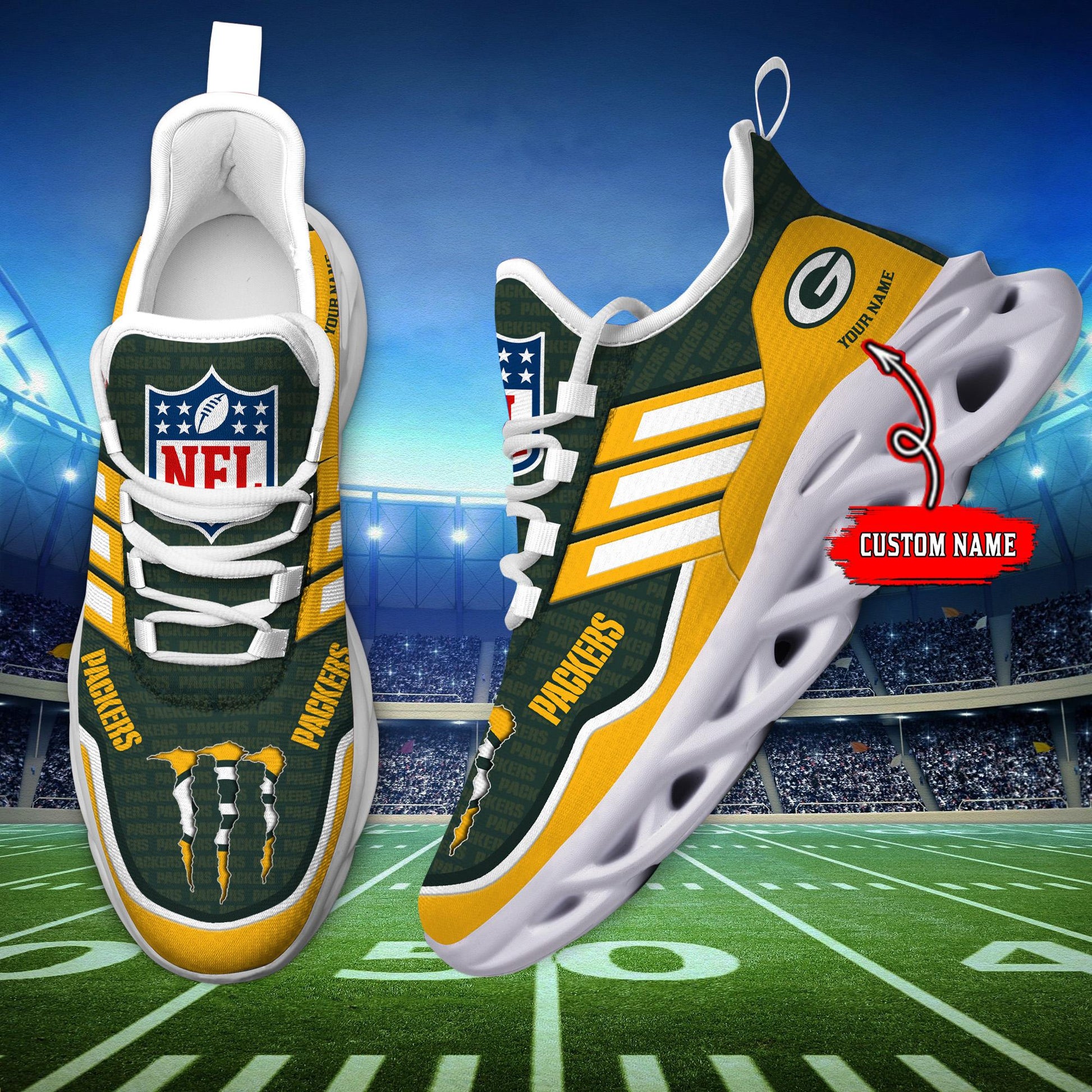 Arcticfootwear Green Bay Packers Max Soul Shoes Sneakers For Men And Women