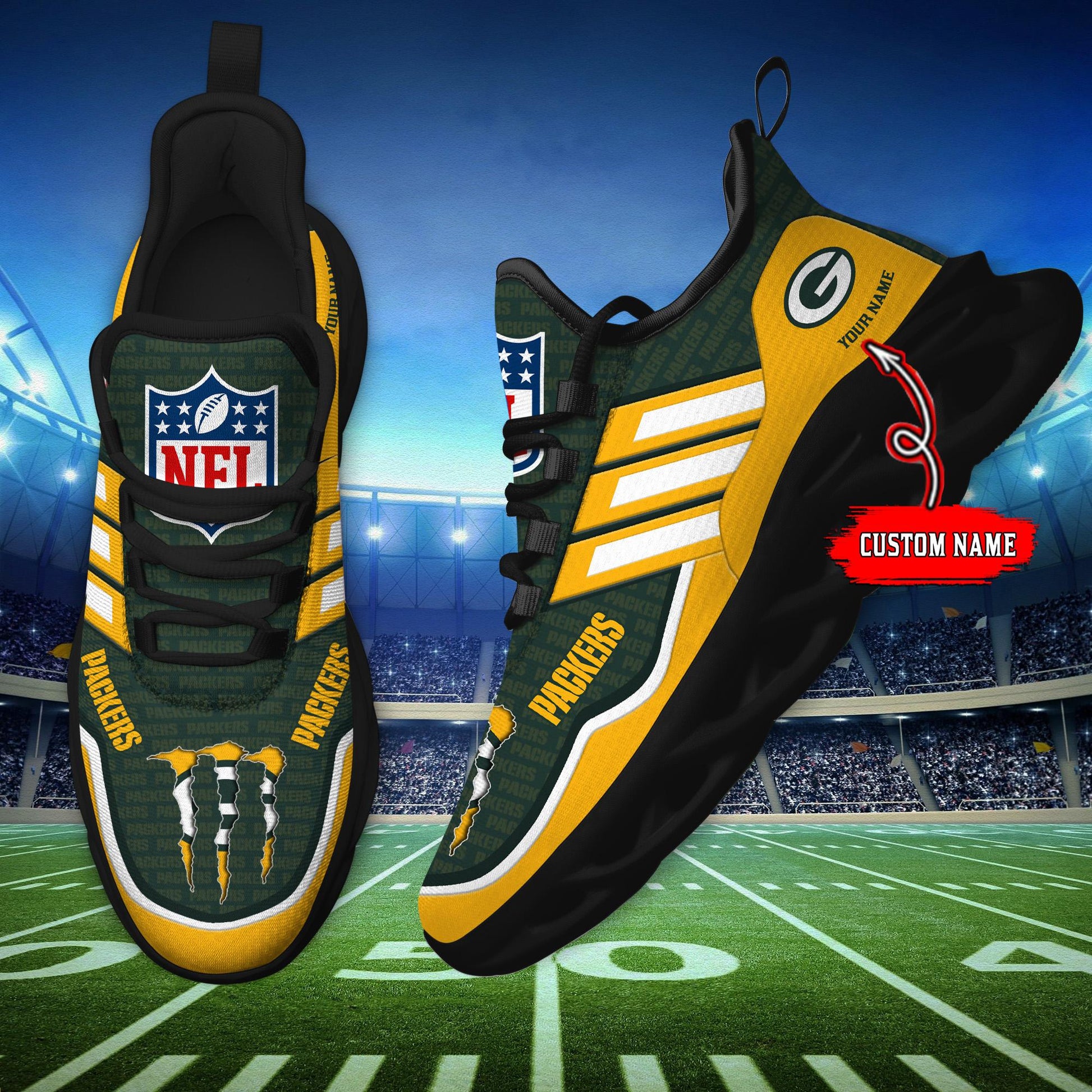 FoxnFish Green Bay Packers Max Soul Shoes Sneakers For Men And Women