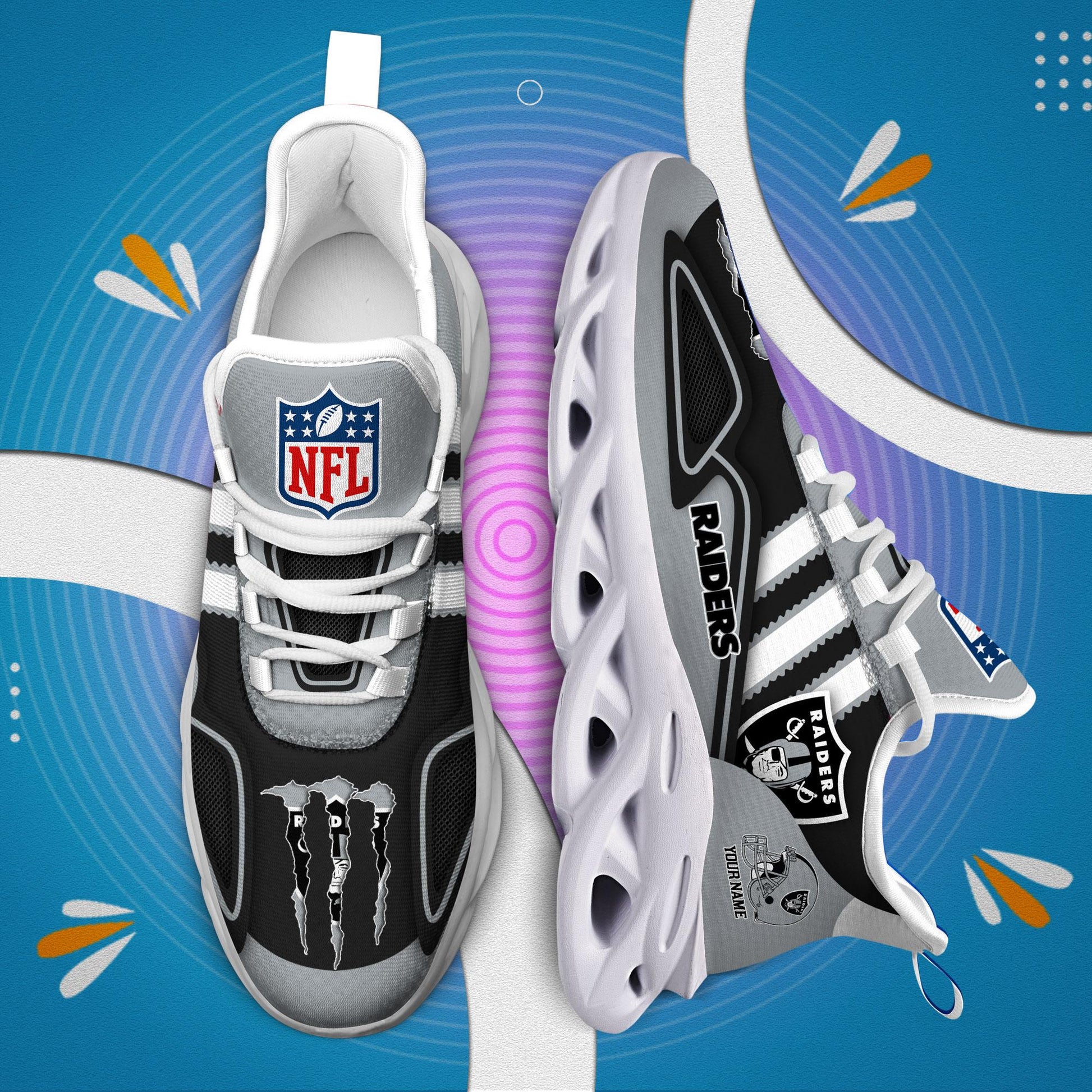 FoxnFish Las Vegas Raiders Max Soul Shoes Sneakers For Men And Women