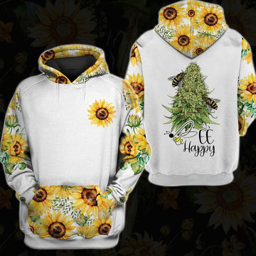 Order Your Own Bee Happy Weed Sunflower 3D All Over Print Hoodie Zip-Up Hoodie MWM265599 - Maxwell Mart - Maxwell Mart