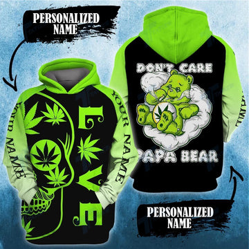 Order Your Own Personalized Custom Name Love Weed Don’T Care Papa Bear 3D All Over Print Hoodie Zip-Up Hoodie MWM265650 - Maxwell Mart - Maxwell Mart